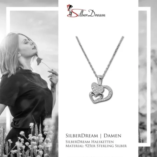 SilberDream Halskette mit Anhänger Herzen Zirkonia 44,5cm 925er Silber SDK4983W