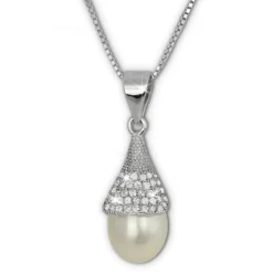 SilberDream Halskette Süßwasser Perle weiß Zirkonias 925 Silber Damen SDK1528W