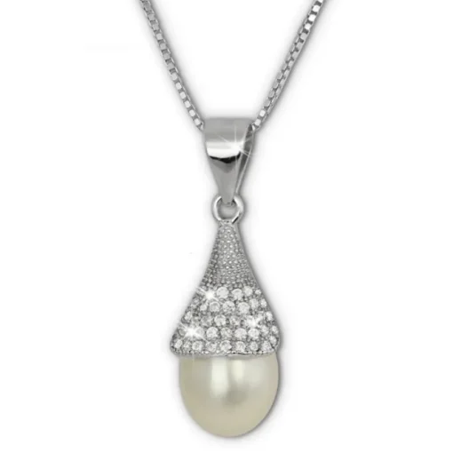 SilberDream Halskette Süßwasser Perle weiß Zirkonias 925 Silber Damen SDK1528W