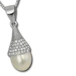 SilberDream Halskette Süßwasser Perle weiß Zirkonias 925 Silber Damen SDK1528W