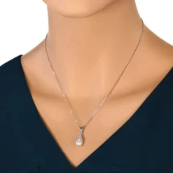 SilberDream Halskette Süßwasser Perle weiß Zirkonias 925 Silber Damen SDK1528W