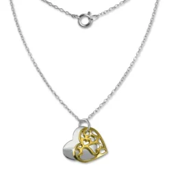 SilberDream Kette Doppel Herz vergoldet 925 Sterling Silber 45cm SDK8007Y