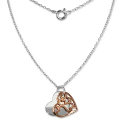 SilberDream Kette Doppel Herz rose vergoldet 925 Sterling Silber 45cm SDK8007E