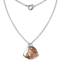 SilberDream Kette Doppel Herz rose vergoldet 925 Sterling Silber 45,5cm SDK8006E