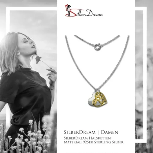 SilberDream Kette Doppel Herz vergoldet 925 Sterling Silber 45cm SDK8007Y
