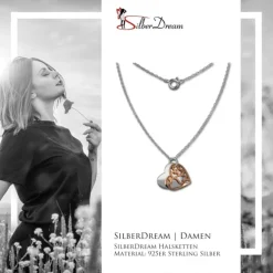 SilberDream Kette Doppel Herz rose vergoldet 925 Sterling Silber 45cm SDK8007E
