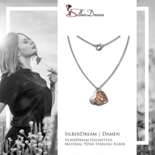 SilberDream Kette Doppel Plakette rose vergoldet 925 Silber 45 cm SDK8003E