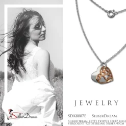 SilberDream Kette Doppel Herz rose vergoldet 925 Sterling Silber 45cm SDK8007E