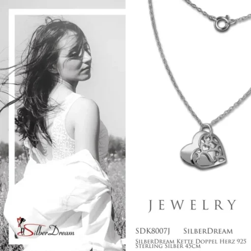 SilberDream Kette Doppel Herz 925 Sterling Silber 45cm SDK8007J