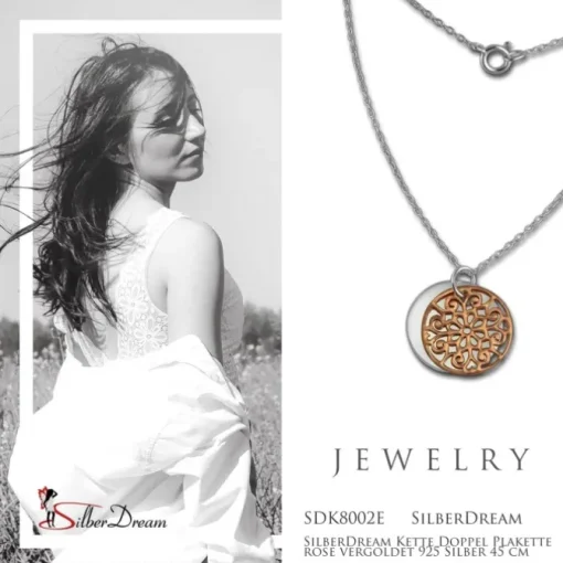 SilberDream Kette Doppel Plakette rose vergoldet 925 Silber 45 cm SDK8002E