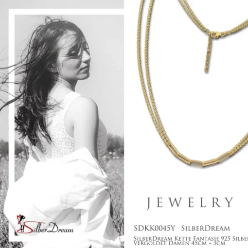 SilberDream Kette Fantasie 925 Silber vergoldet Damen 45cm + 3cm SDKK0045Y