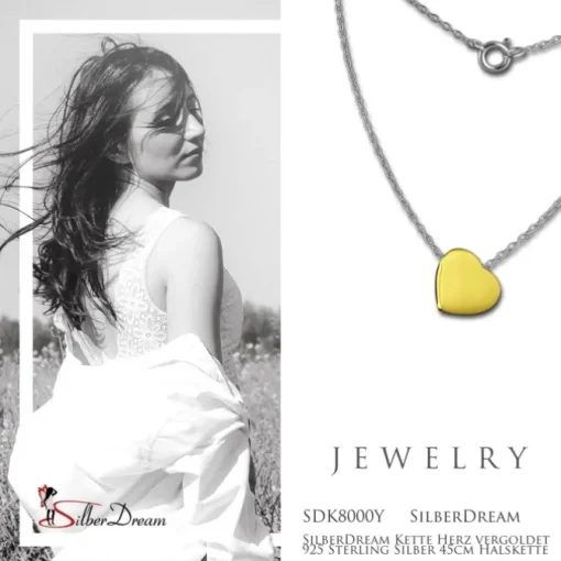 SilberDream Kette Herz vergoldet 925 Sterling Silber 45cm Halskette SDK8000Y