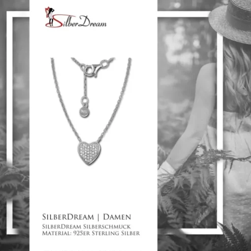 SilberDream Kette Herz Zirkonia weiß 925er Silber 41-44cm Halskette GSK401W