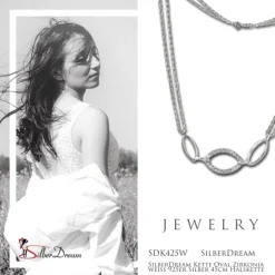 SilberDream Kette Oval Zirkonia weiß 925er Silber 45cm Halskette SDK425W