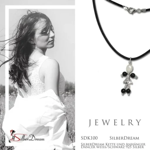 SilberDream Kette und Anhänger Dancer weiß/schwarz 925 Silber SDK100