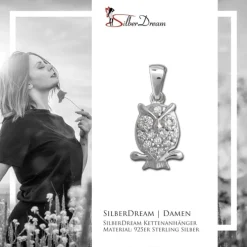 SilberDream Ketten Anhänger 925 Silber Eule mit weißen Zirkonia SDH8001W