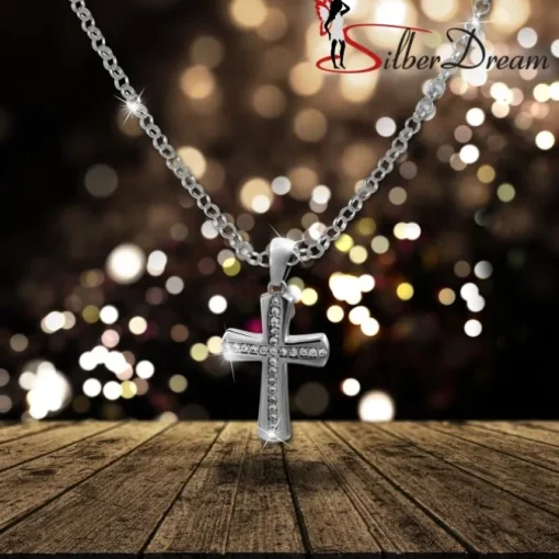 SilberDream Ketten Anhänger Großes Kreuz Zirkonia weiß 925 Silber SDH425W