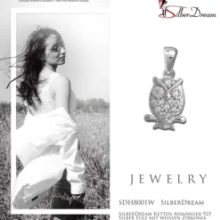 SilberDream Ketten Anhänger 925 Silber Eule mit weißen Zirkonia SDH8001W