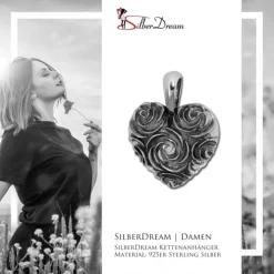 SilberDream Kettenanhänger Rosenherz 925 Silber Damen Anhänger SDH453S