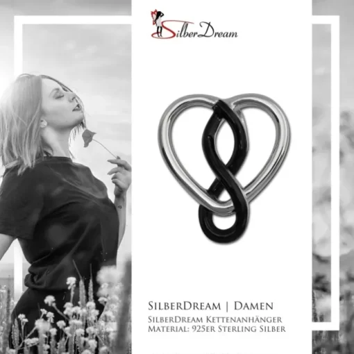 SilberDream Kettenanhänger Herz schwarz 925 Silber Damen Anhänger SDH452S