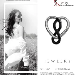 SilberDream Kettenanhänger Herz schwarz 925 Silber Damen Anhänger SDH452S