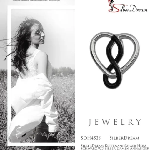 SilberDream Kettenanhänger Herz schwarz 925 Silber Damen Anhänger SDH452S