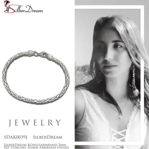 SilberDream Königsarmband 3mm 925 Sterling Silber Armband Unisex 19cm SDAK0039J