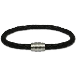 SilberDream Leder Armband schwarz mit Edelstahl Verschluss LS1501
