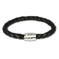 SilberDream Leder Armband schwarz mit Edelstahl Verschluss LS1803