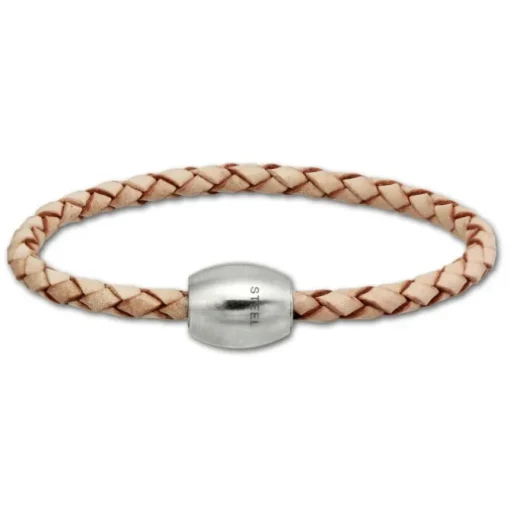 SilberDream Leder Armband 19cm natur mit Edelstahl Verschluss LS1491