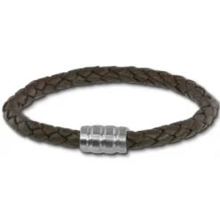 SilberDream Leder Armband dunkelbraun 20cm Edelstahl Verschluss LAB0320