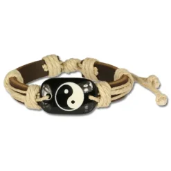 SilberDream Leder Armband braun Ying Yang Surferarmband LA3196B