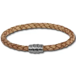 SilberDream Leder Armband 5mm natur 22cm Edelstahl Verschluss LAB0722
