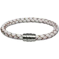 SilberDream Leder Armband weiß 22cm mit Edelstahl Verschluss LS1523