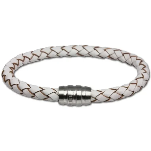 SilberDream Leder Armband weiß 22cm mit Edelstahl Verschluss LS1523
