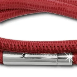 SilberDream Leder Armband doppelt 40cm fuchsia Edelstahlverschluss LAB0840