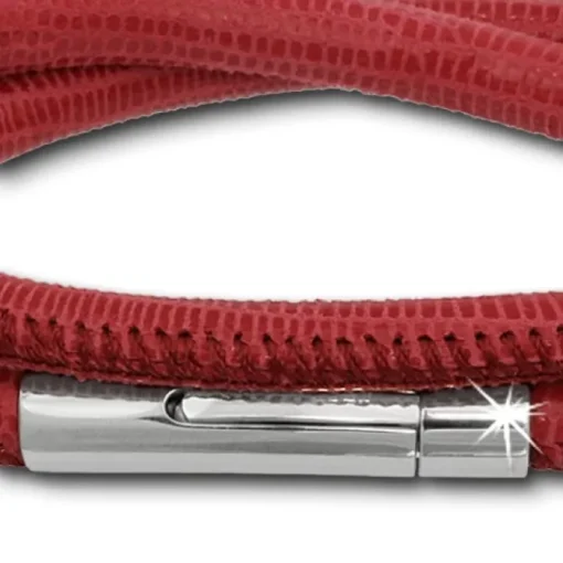 SilberDream Leder Armband doppelt 40cm fuchsia Edelstahlverschluss LAB0840