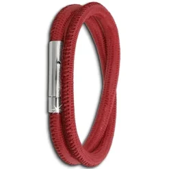 SilberDream Leder Armband doppelt 40cm fuchsia Edelstahlverschluss LAB0840