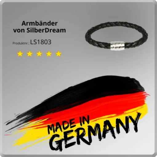 SilberDream Leder Armband schwarz mit Edelstahl Verschluss LS1803