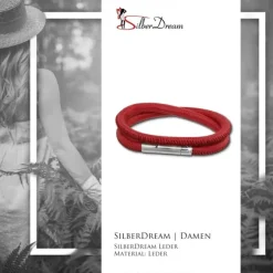SilberDream Leder Armband doppelt 40cm fuchsia Edelstahlverschluss LAB0840