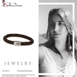 SilberDream Leder Armband braun mit Edelstahl Verschluss LS1813