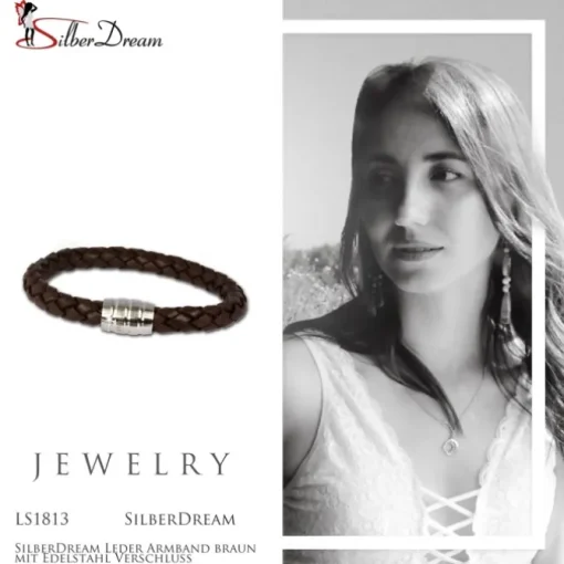 SilberDream Leder Armband braun mit Edelstahl Verschluss LS1813
