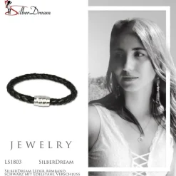 SilberDream Leder Armband schwarz mit Edelstahl Verschluss LS1803