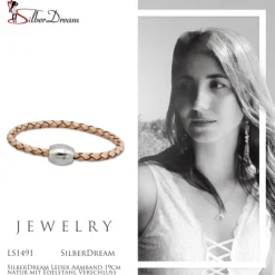 SilberDream Leder Armband 19cm natur mit Edelstahl Verschluss LS1491