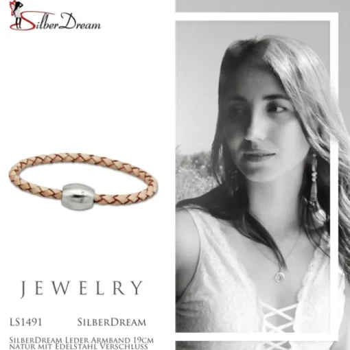 SilberDream Leder Armband 19cm natur mit Edelstahl Verschluss LS1491