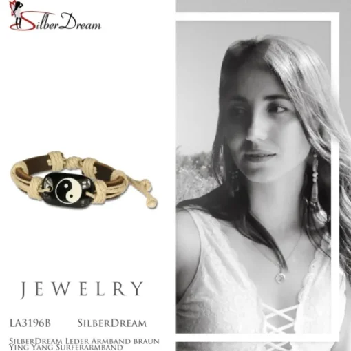 SilberDream Leder Armband braun Ying Yang Surferarmband LA3196B