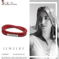 SilberDream Leder Armband doppelt 40cm fuchsia Edelstahlverschluss LAB0840