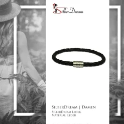 SilberDream Leder Armband schwarz mit Edelstahl Verschluss LS1502