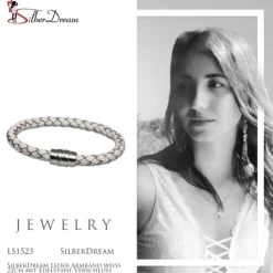 SilberDream Leder Armband weiß 22cm mit Edelstahl Verschluss LS1523