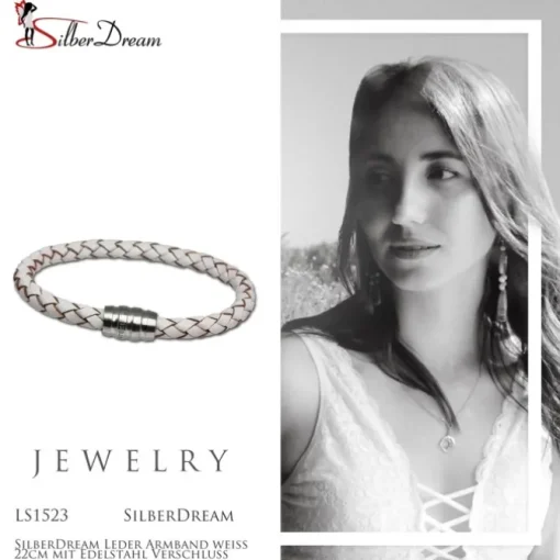SilberDream Leder Armband weiß 22cm mit Edelstahl Verschluss LS1523